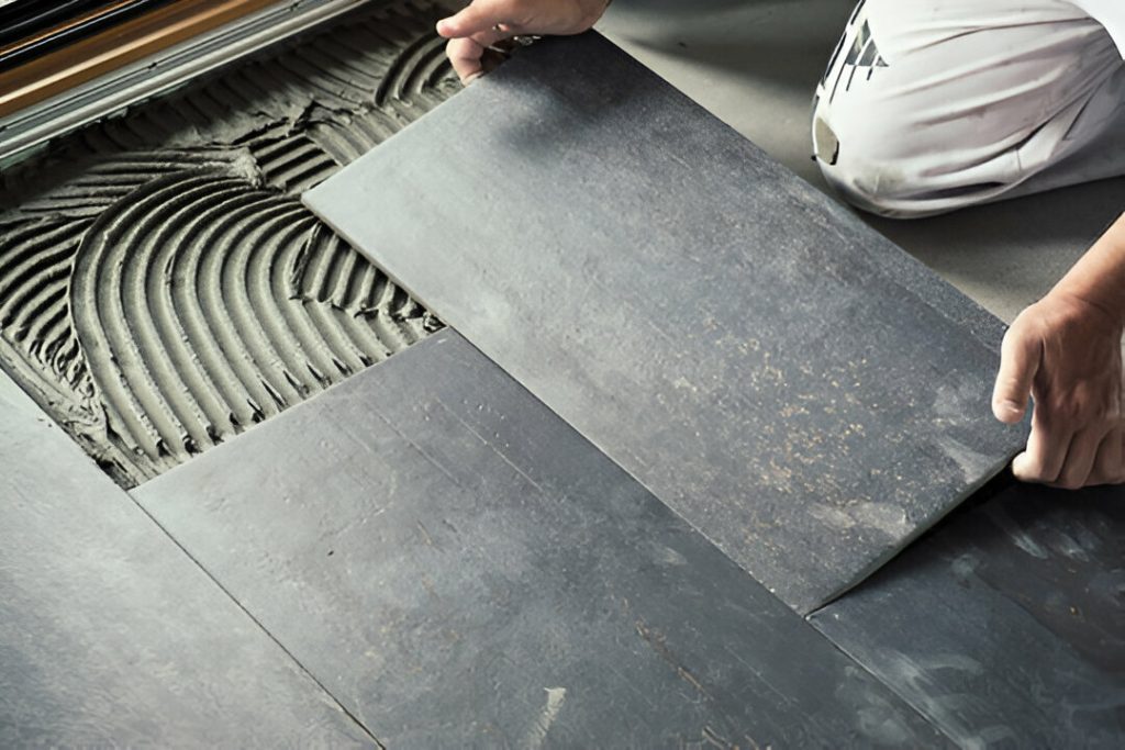 slip-resistant matte tile bathroom floor installation